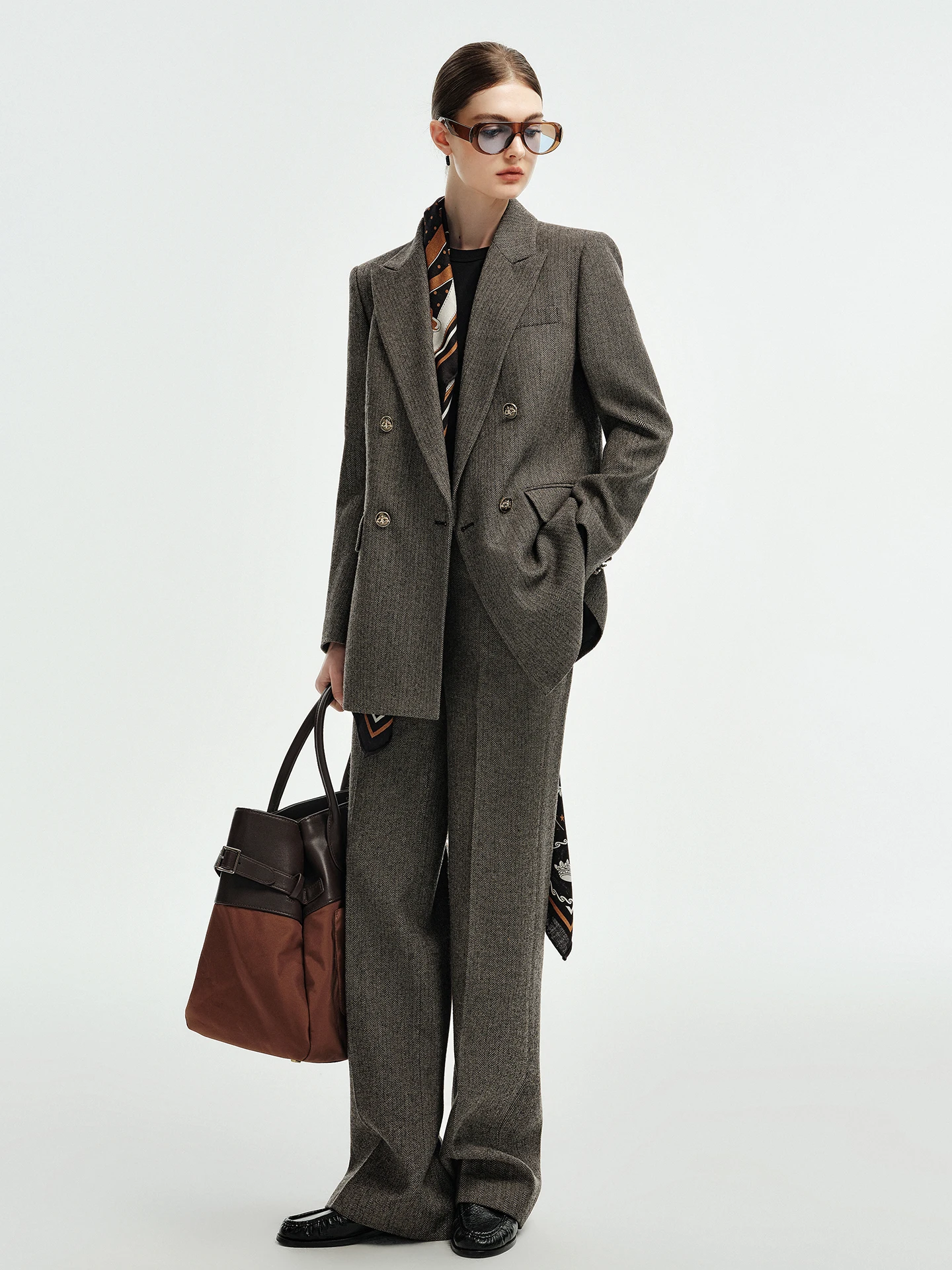 

High-End Woolen Suit Set Women's Winter Fashion Retro British Style Straight Leg Pants Two-Piece Ensemble Elegant Professional