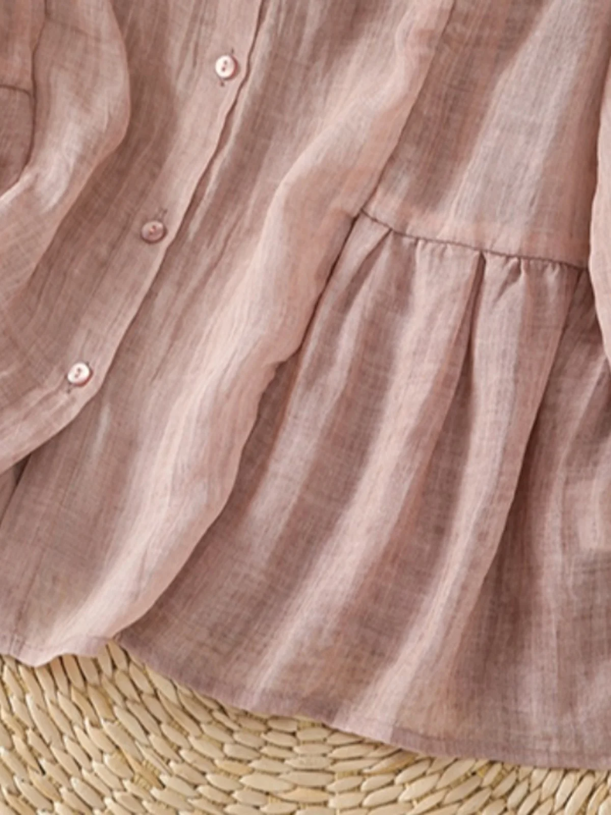 캐주얼 린넨 여성 여름 2024 패션 스탠드 칼라 루즈핏 버튼 디테일 단색 탑