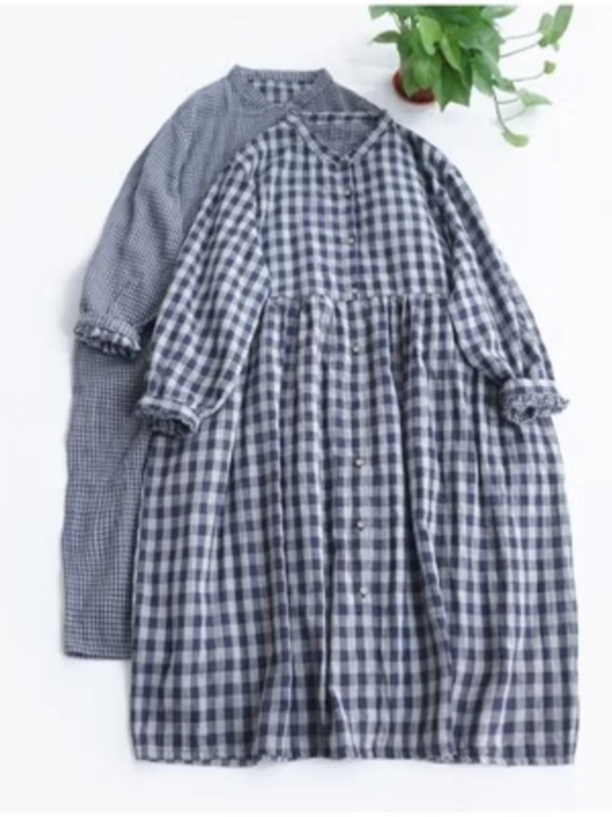 Japonês sle longo sve algodão gaze a linha dr feminino primavera outono solto emagrecimento dupla camada gola saia longa