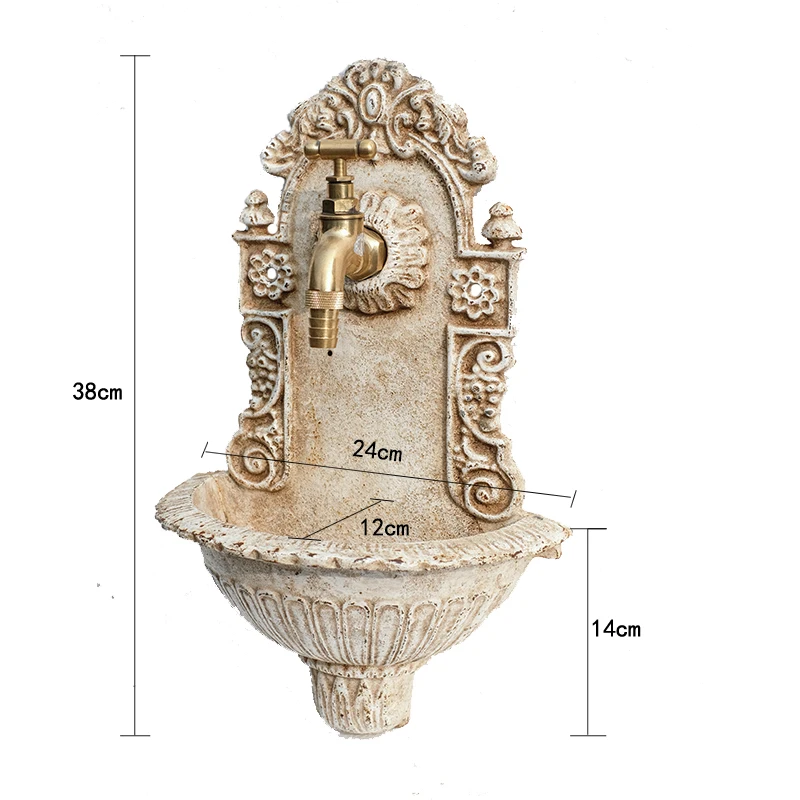 Cast Iron Wall-Mounted Water Bolt Marble Fountain Wall-Mounted Flower Pot with Water Hose Inter-Platform Basin