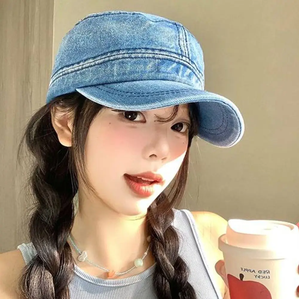 الكورية خمر بلغت ذروتها قبعة مسطحة أعلى الشارع الشهير قبعة بيسبول الدنيم قناع كاديت قبعة المشي لمسافات طويلة