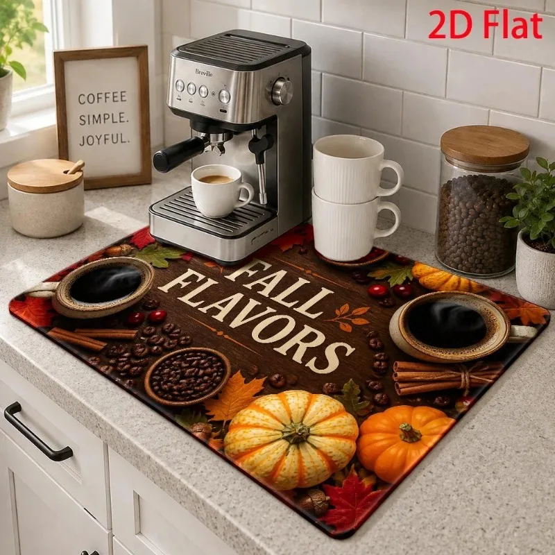 Kitchen Counter Mat Season Of Thanks Pumpkin Cranberry Tableware Drainer Autumn Harvest Cushion