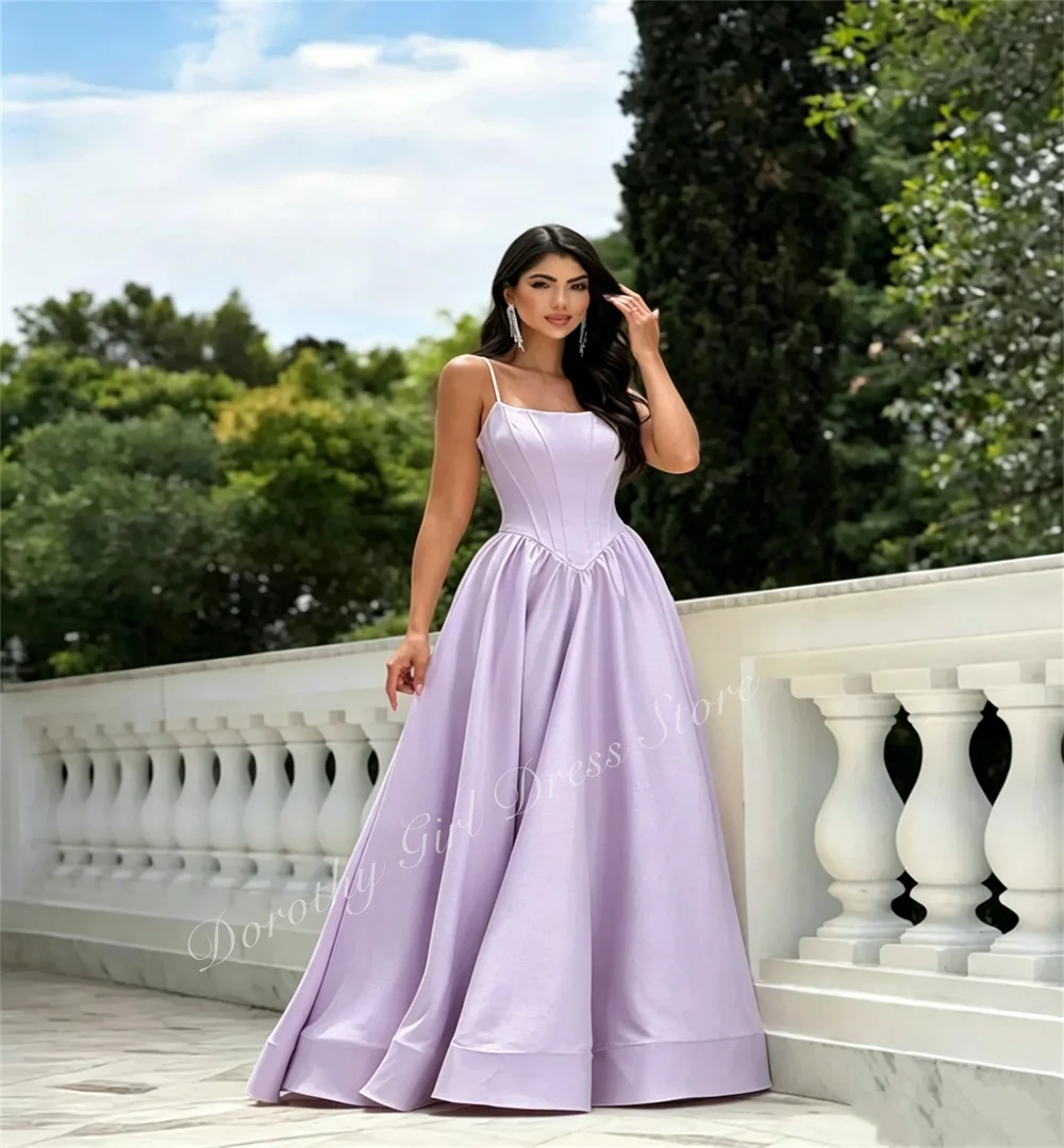 Customized Elegant Satin Pleat Ruched A-line Spaghetti Straps Long Dresses Bridesmaid Birthday Party Evening Dresses