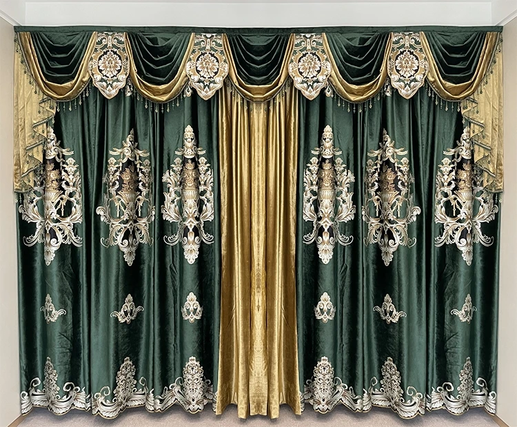 Custom Classic American retro dark green living room bedroom shading velvet cloth valance blackout curtain tulle drape C2004