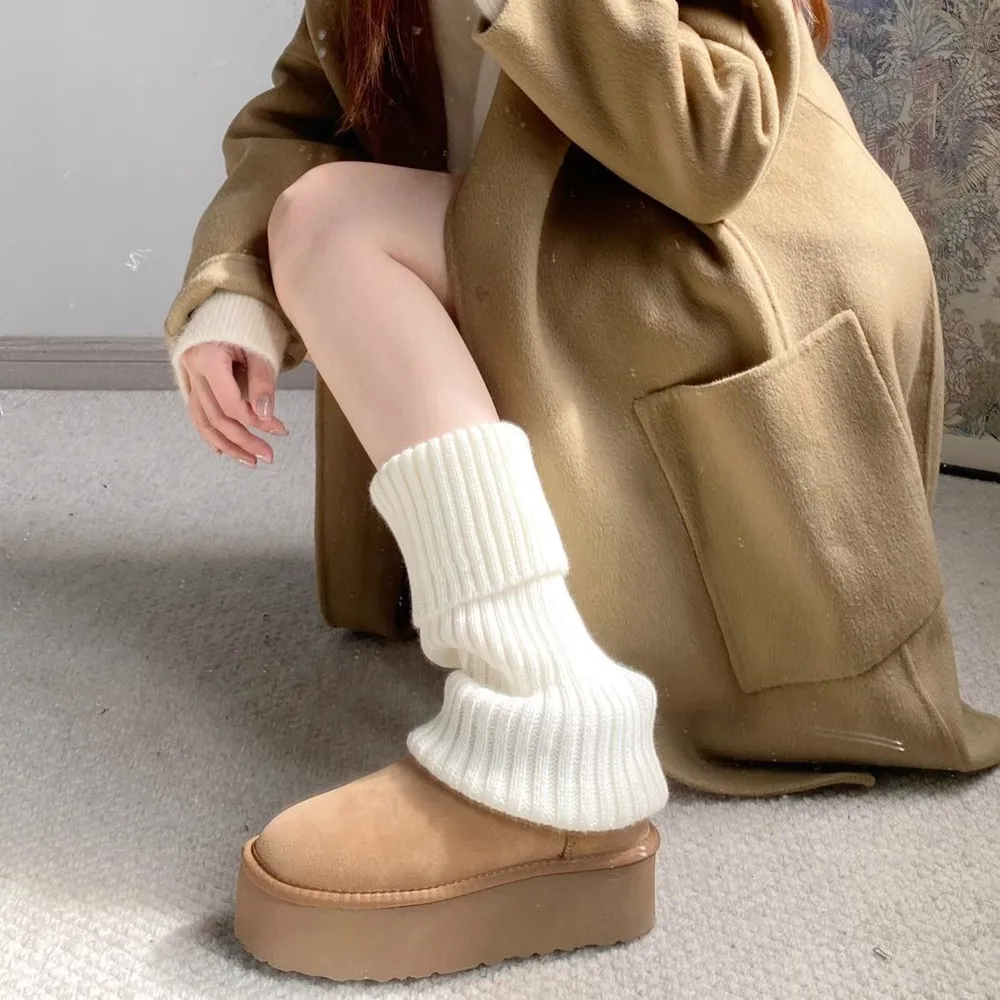 40cm Knitted Lolita Leg Warmers Women\'s Long Socks Winter Wool Foot Cover Arm Warmer Y2K Girl JK Crochet Heap Socks Boot Cuffs