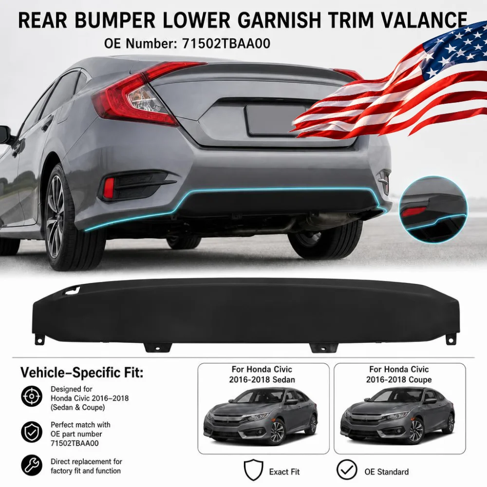Rear Bumper Lower Garnish Trim Valance ABS Plastic For Honda Civic 2016 2017 2018 Car Accessories Protector Cover 71502TBAA00