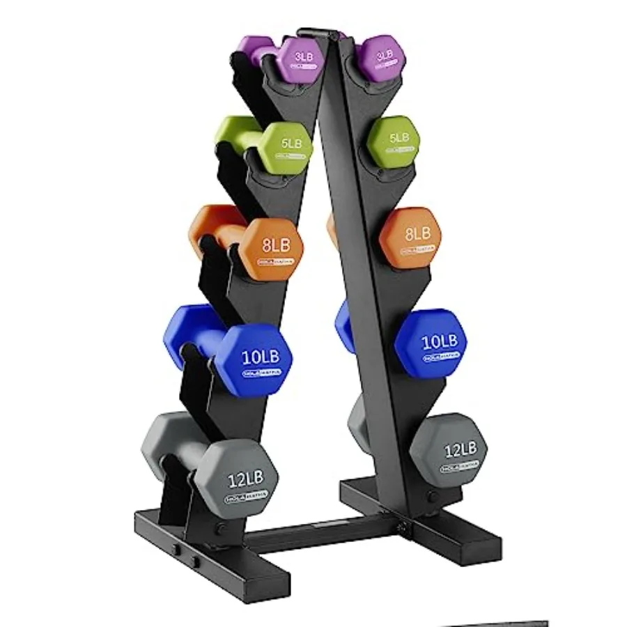 Juego de Mancuernas de Neopreno de 2, 3, 5, 8 y 10 Libras con Soporte, Color Pastel, Ideal para Ejercicios en Casa para Tonificar y Definir