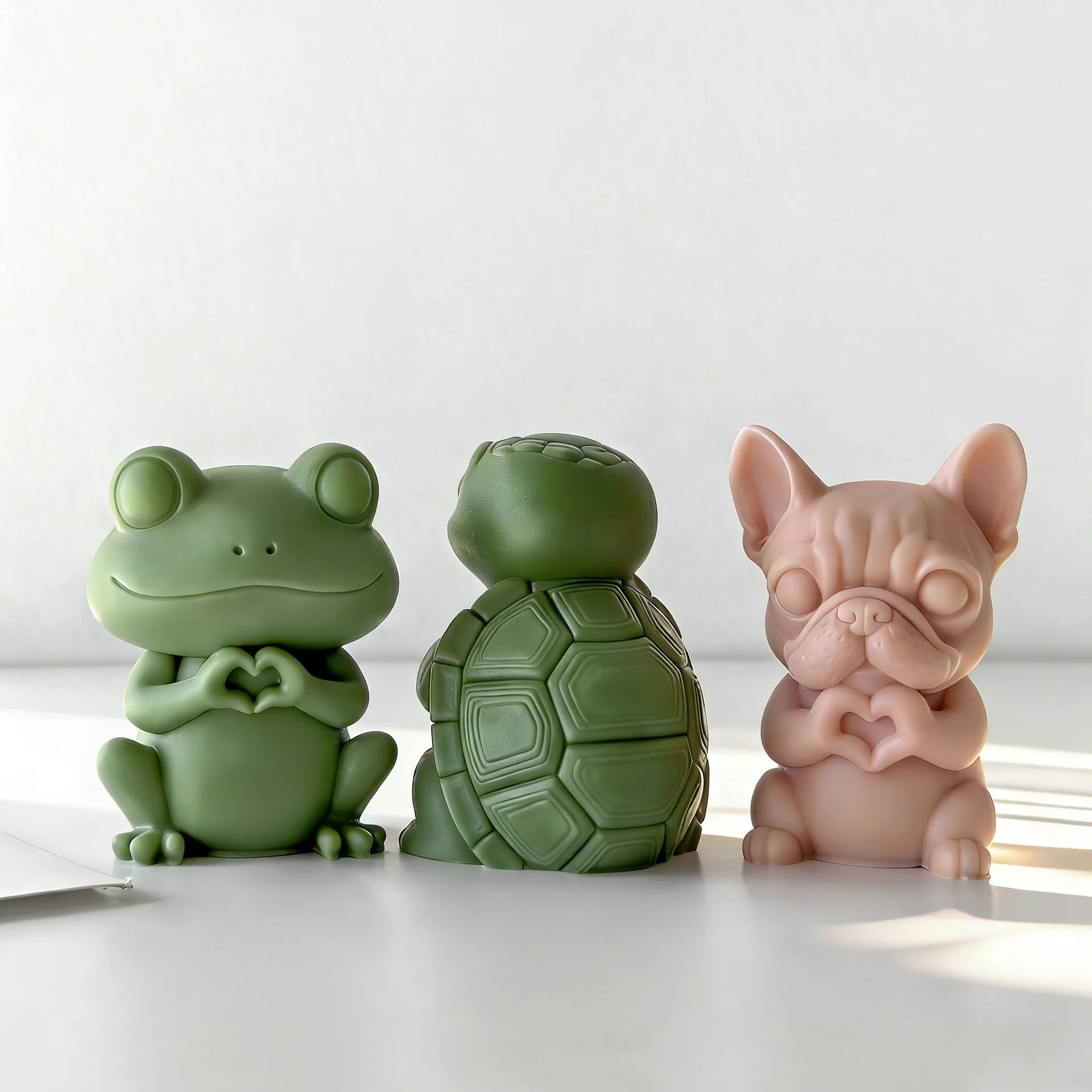 Cartoon Animal Pug Dog Finger Heart Silicone Candle Mold Animal Form Frog Turtle Plaster Crafts Molds DIY Candle Making Supplies view 5