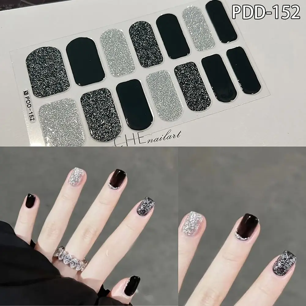 Easy To Removal 14Strips Gel Nail Stickers Floristic Semi Cured Nail Patch Full Cover Gel Nail Polish Strips DIY Nail Art Making