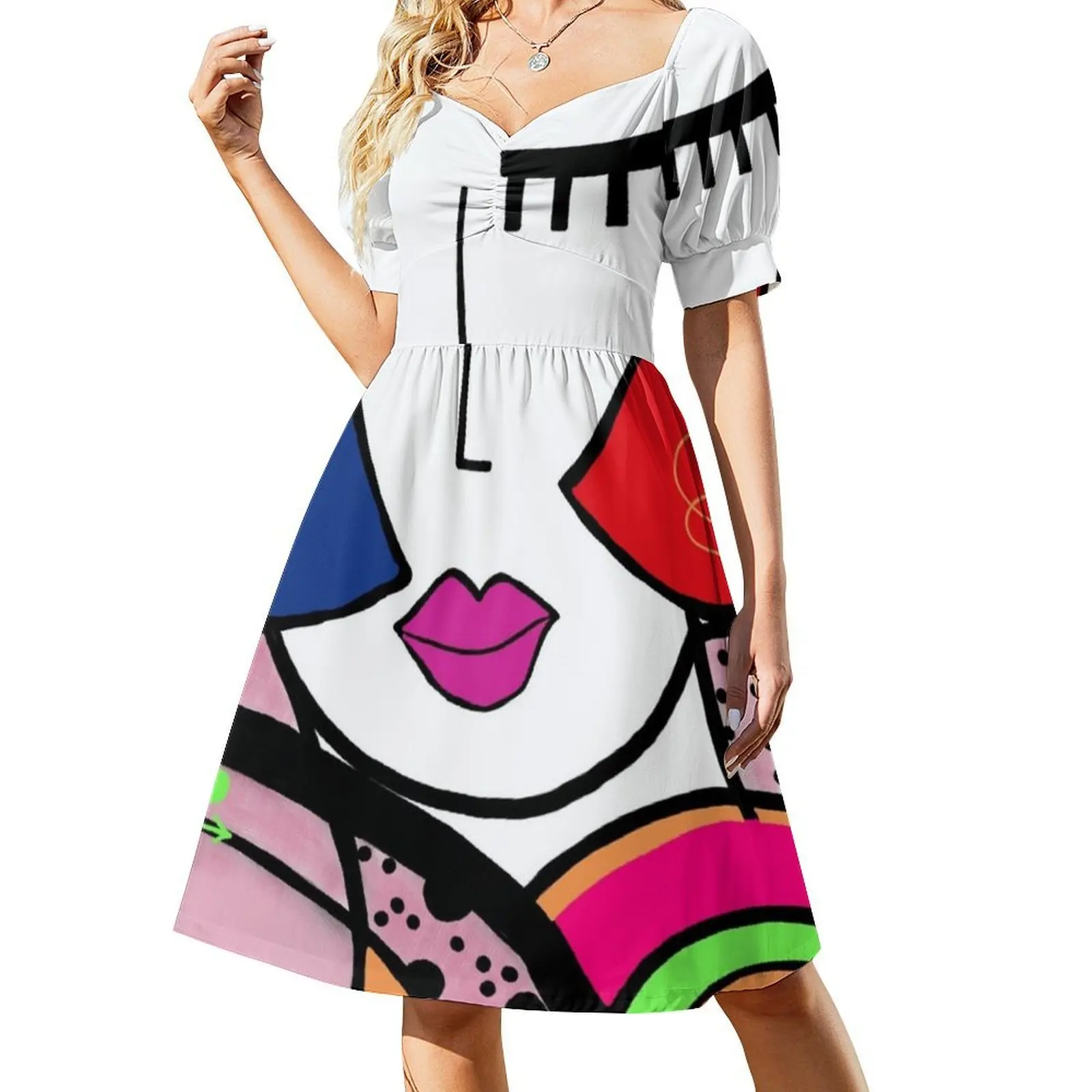 غير تقليدي التجريد نمط الفن الوجه المرأة الهيب هوب الشارع الشهير فستان جرافيك طباعة ملابس للنادي الحفلات السكان الأصليين بيكاسو الوجه غير تقليدي #2