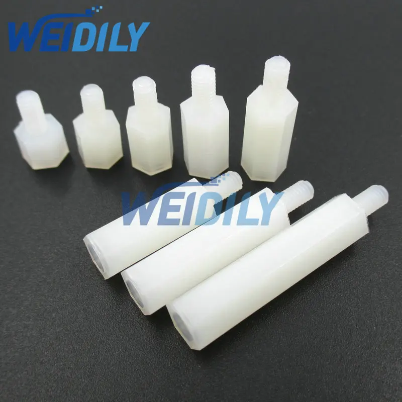 50PCS White Plastic Nylon M3 Hex Column Standoff Spacer Screw Stand-off M3 Hex Screw Male M3*5/6/8/10/12/15/20/25mm+6