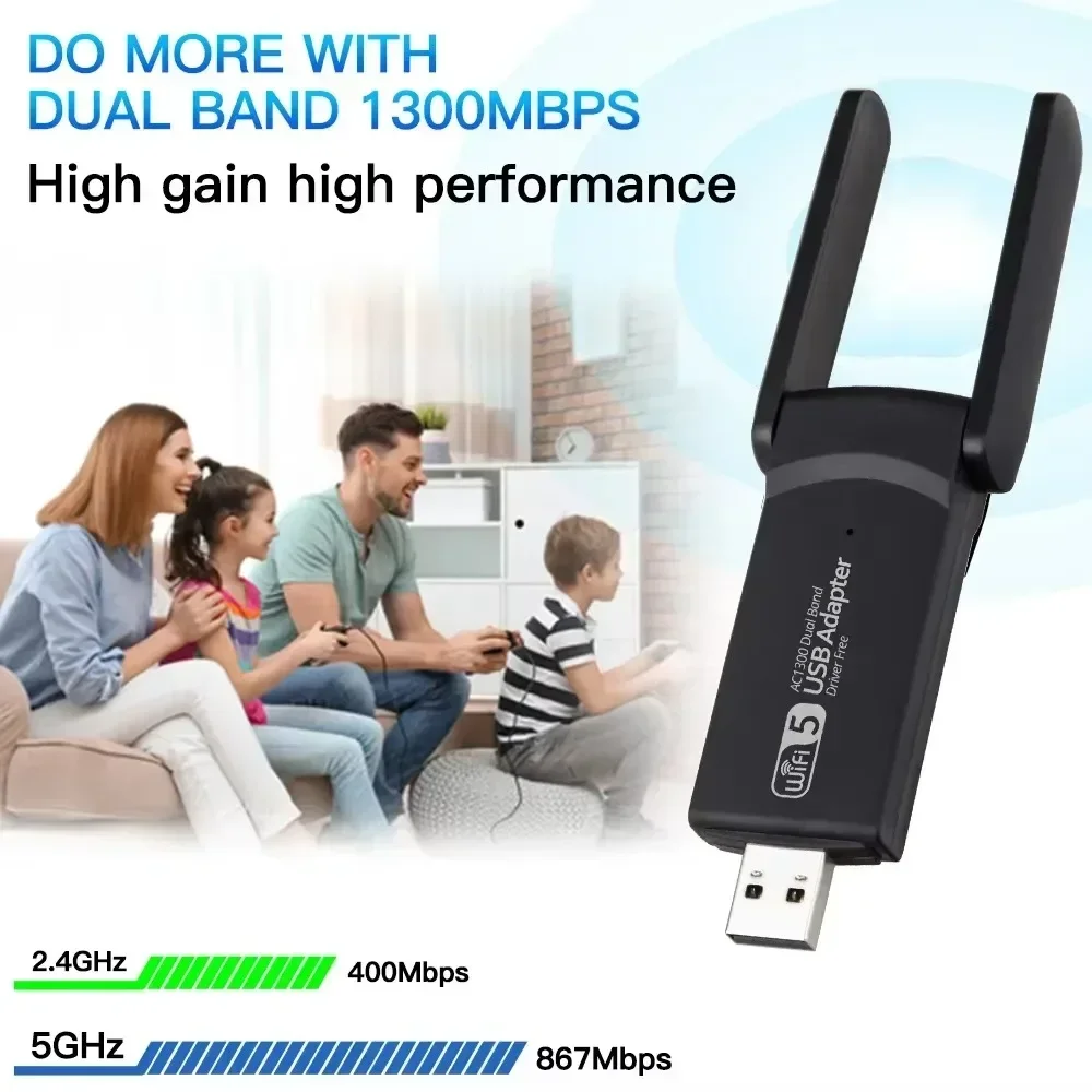 

1300Mbps USB3.0 WiFi 5 Ethernet Network Card Dual Band 5G 2.4G USB WiFi Dongle for PC Laptop Receiver AC1300