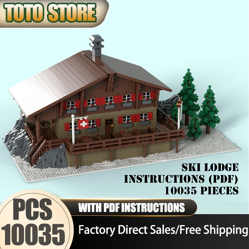 

Moc Building Bricks Ski lodge Model Technology Modular City Street View Model Blocks Gifts Christmas Toys DIY Sets Assembly