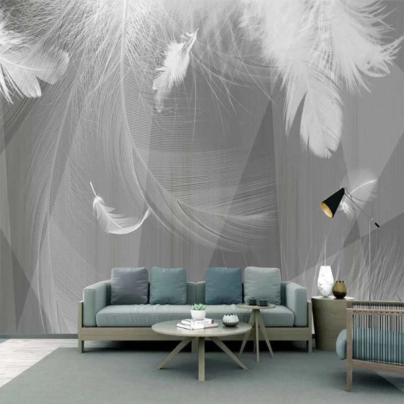 Custom Photo Wallpaper Black White Gray 3D Geometric White Feather Art Mural Modern Living Room Bedroom Wall Papers Home Decor