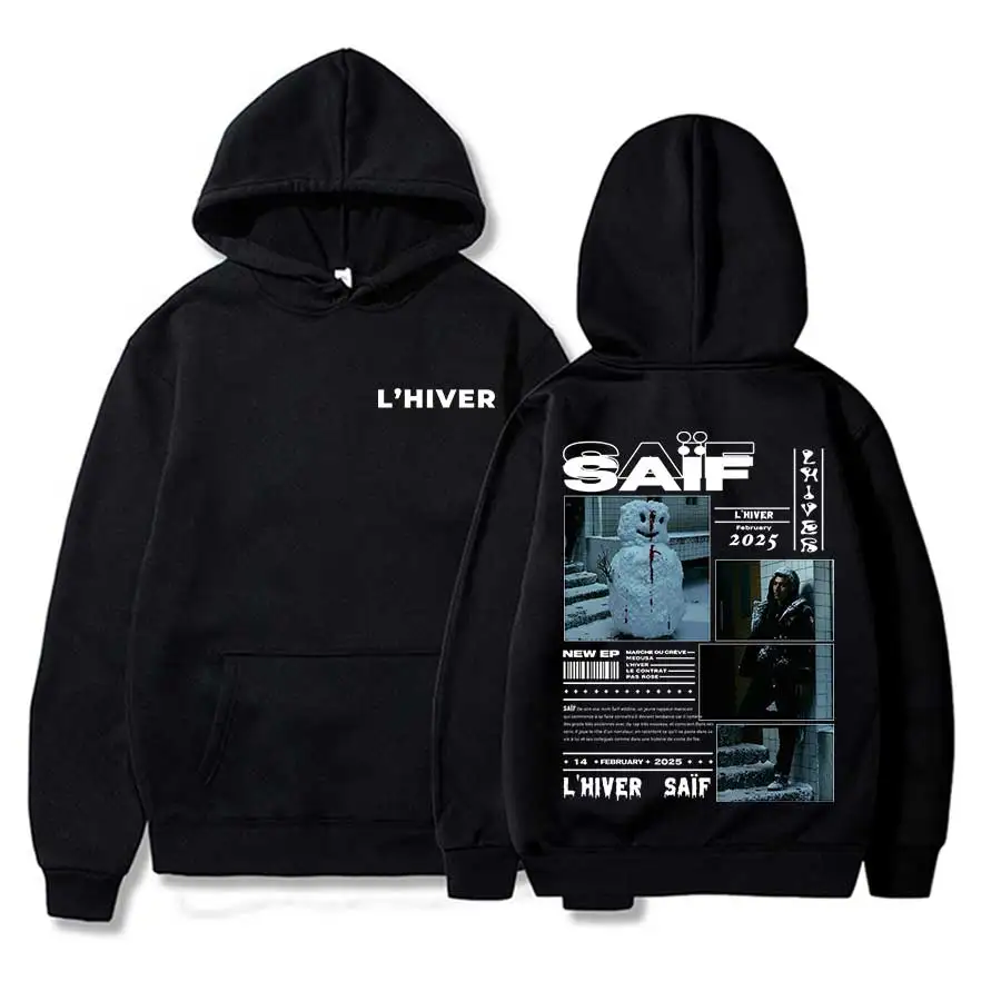 L'HIVER Saif Album 2025 Saïf Sudadera con capucha hombres mujeres pulóver ropa de calle de hip hop sudadera Casual suave Tops de advertencia