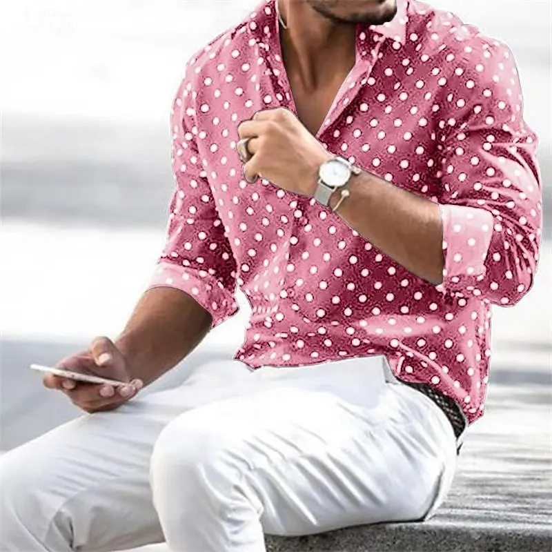 جديد شعبي الرجال عارضة قميص مخطط كم طويل فاخر 3D نقطة قميص مطبوع XS-5XL المتضخم أعلى