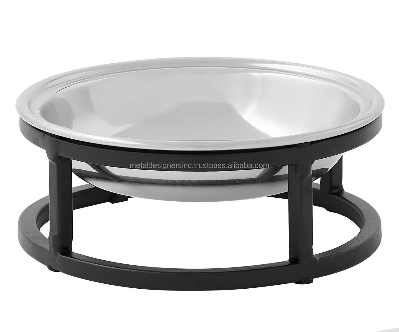 Elevated Non-skid Stainless Steel Dog & Cat Bowl with black metal stand for food and water