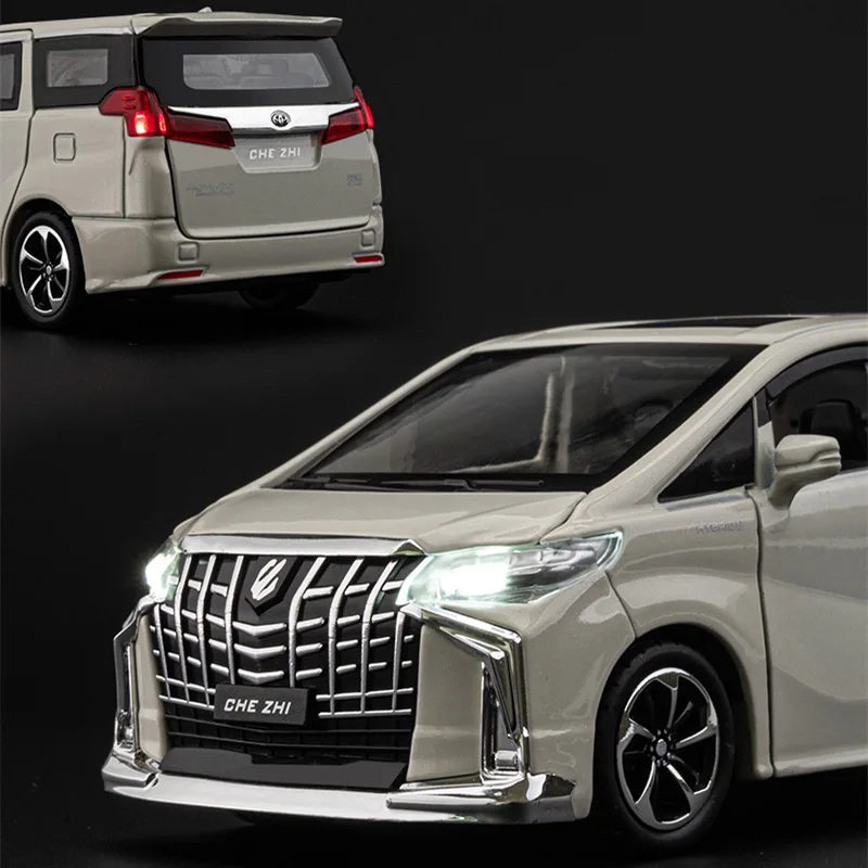 Modelo de coche de aleación Alphard MPV, vehículo de Metal fundido a presión y de juguete, colección de sonido y luz, juguete de alta simulación,