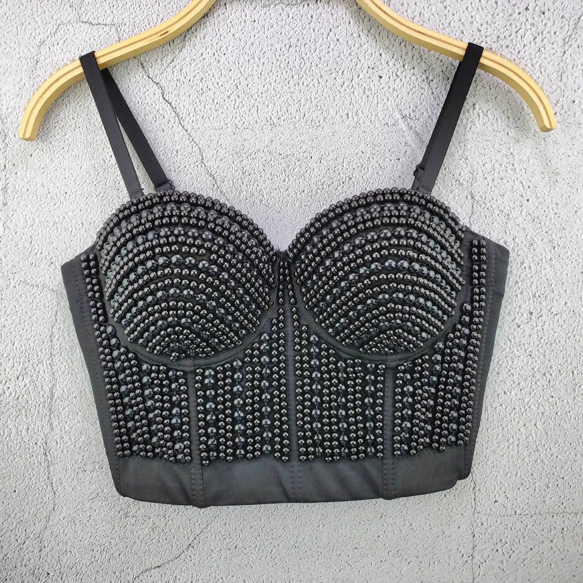 

M572 Dropship Sexy Tank Tops Pearl Beadings Strapless White Black Stage Clothes Fashion Women Short Tops Lady Summer Camis