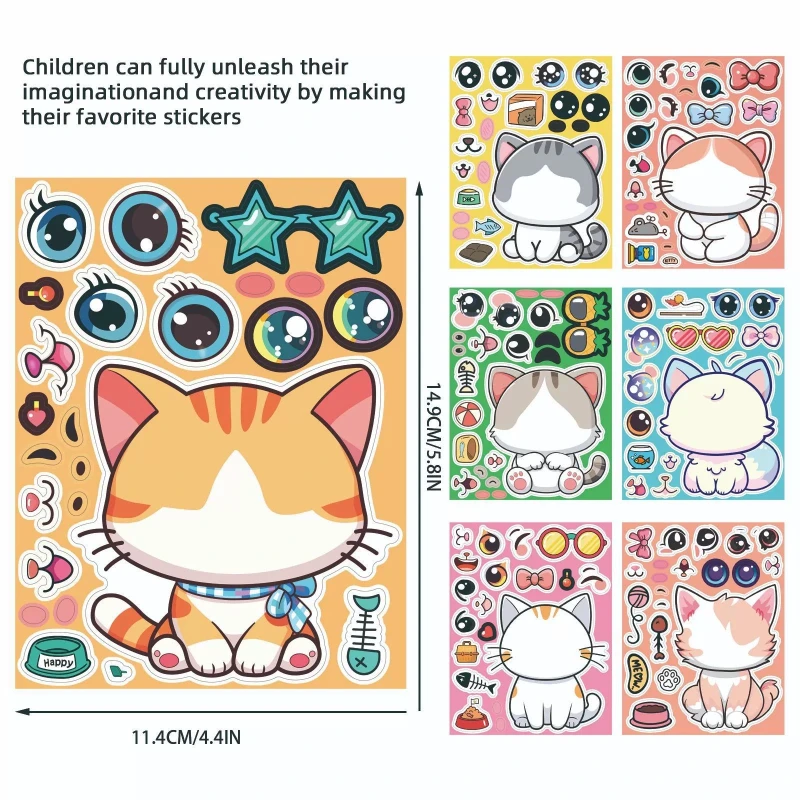 8-40 PCS Cat Face-Swap Stickers Kindergarten Early Learning Educational Toy Stickers DIY Children's Puzzle Stickers