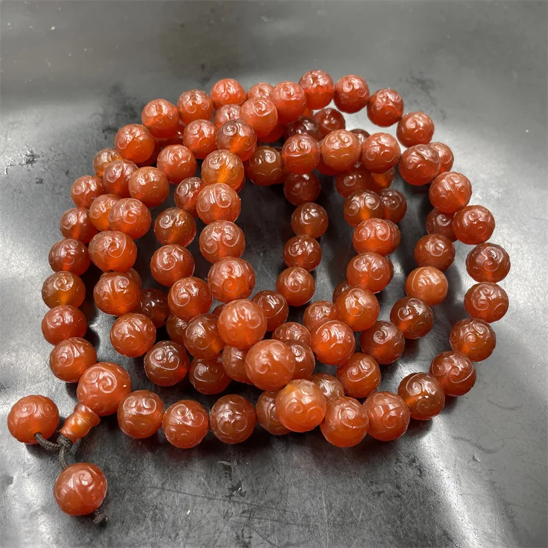 10mm108-Piece Carved Red Buddha Beads Rosary Sweater Chain Green Agate Pumpkin Necklace