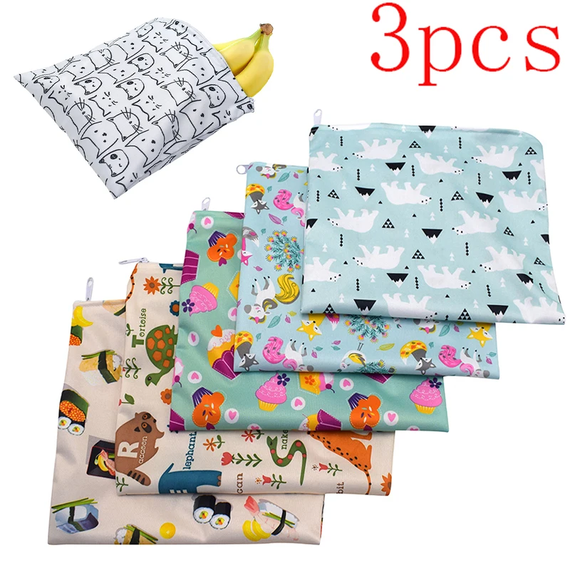 

3 Pcs Cartoon Animal Prints Sandwich Snacks Bread Waterproof Bag Reusable Bento Lunch Bag Portable Travel Organizer Zipper Pouch