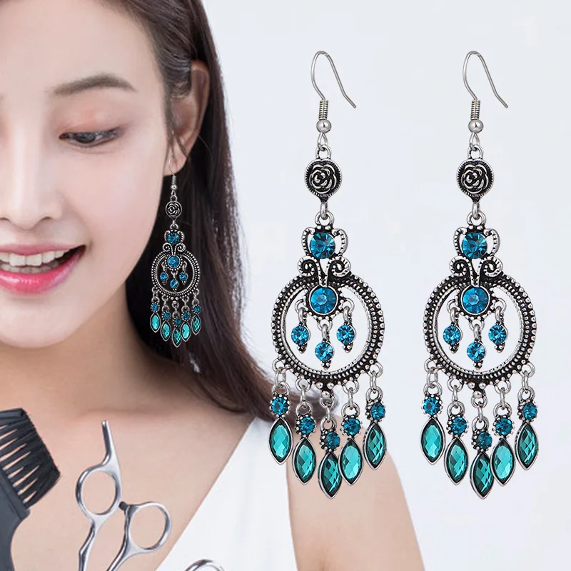 

Retro Round Hollowed Out Chinese Style Earrings with Tassels for Women