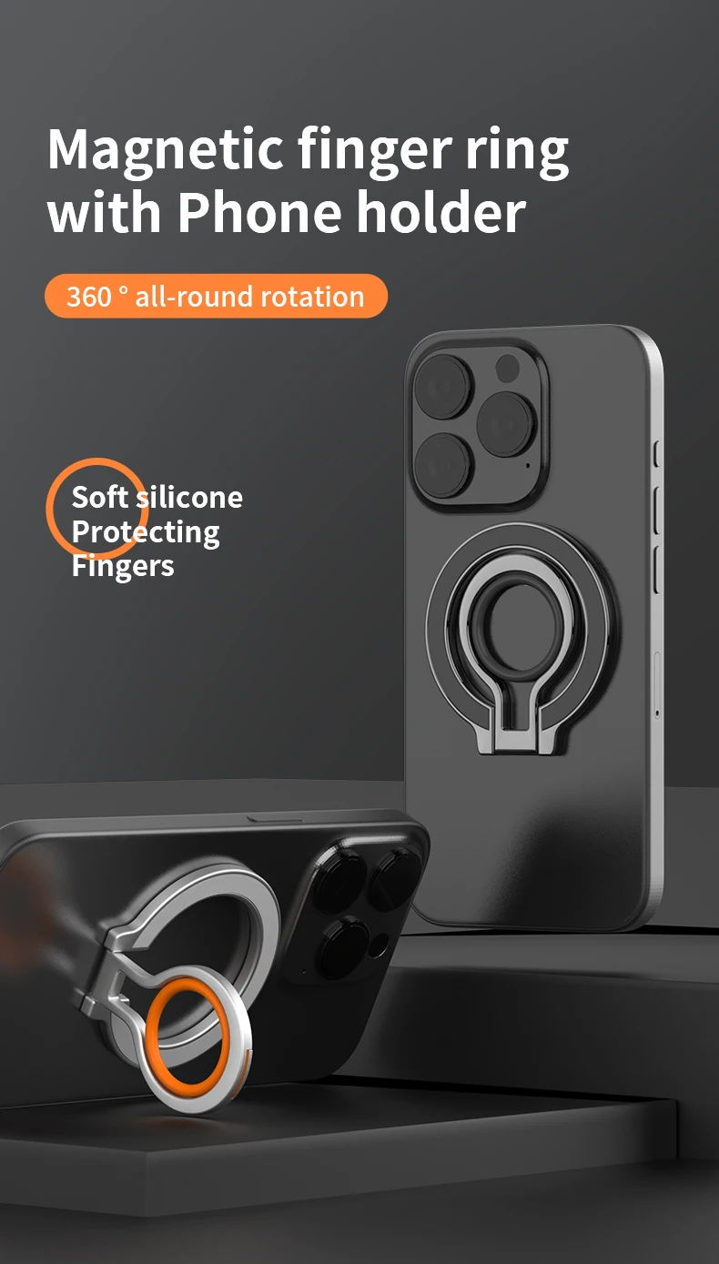 Handy Metall 360° ° Rotations-Fingerring, starker Magnetständer für Magsafe, zusammenklappbarer Magnethalter für iPhone 16, 15, 14, Samsung – Detail 1