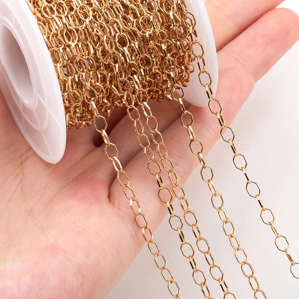 0.5Meter 1Meter 18k Gold Plated Brass Flat Oval Filled Cable Link Chains DIY Necklace Making Jewelry Bracelet Findings Supplies - view 3