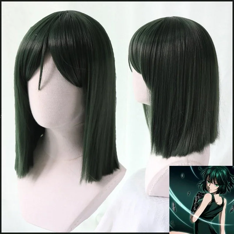 One Punch Man Pruik Fubuki Cosplay Pruik Vrouwen Meisjes Hittebestendig Synthetisch Haar Diepgroen Bobo Fubuki Pruiken + Pruik Cap