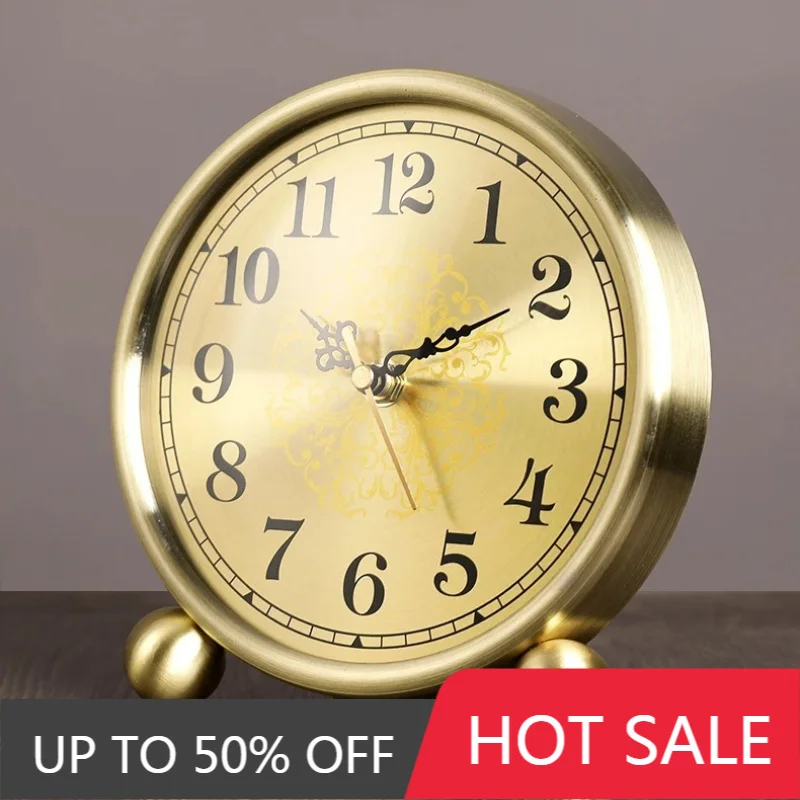 Desktop Table Clock Metal Retro Living Room Luxury Gold Silent Clcoks Desk Clock Antique Ornaments Gift Ideas Saat Home Decor