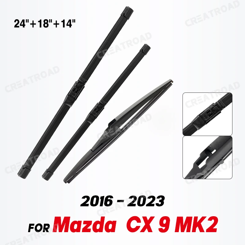 Wiper LHD Front & Rear Wiper Blades Set For Mazda CX-9 CX9 MK2 2016 - 2023 Windshield Windscreen Window Brushes 24\