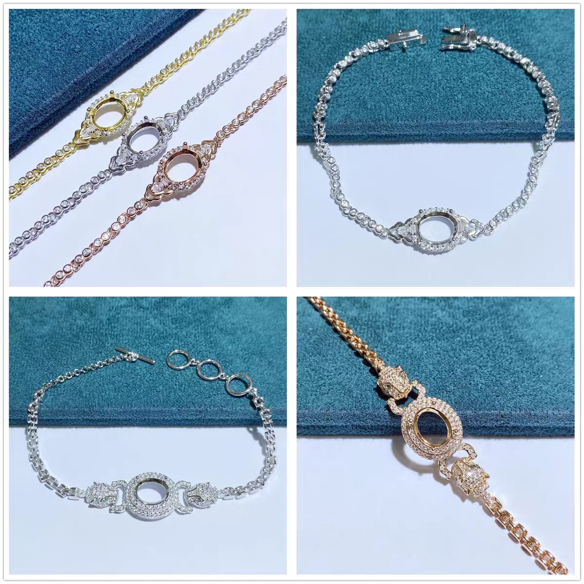 

MeiBaPJ 8*1 Elliptic Stone 925 Sterling Silver Fashion Bracelet Holder DIY Hand Chain Empty Support for Women Fine Charm Jewelry
