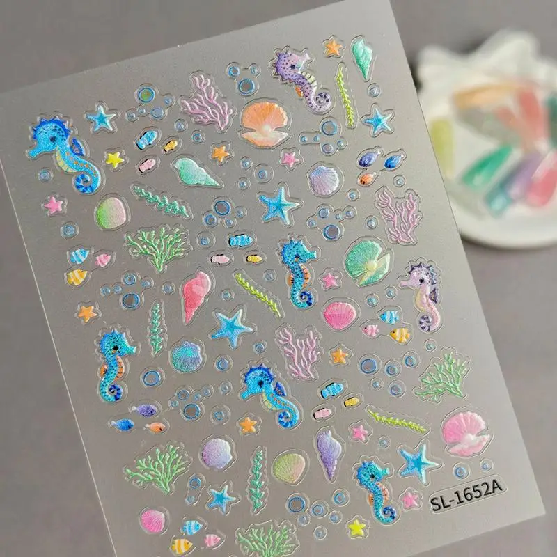 Bunte Blasen, Fischschwarm, Delfin, Wal, Nagelkunst-Aufkleber, Seestern, Muschel, Koralle, Qualle, Seepferdchen, Ozean, Maniküre-Aufkleber – Detail 12