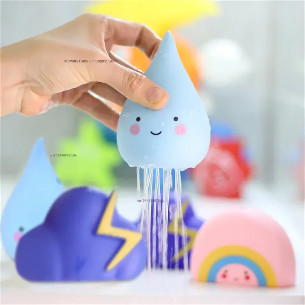 Creative Bath Weather Toy Soft Glue Bathroom Clouds Raindrop Rainbow Thunderstorm Shower Floating Play Water Educational Toy