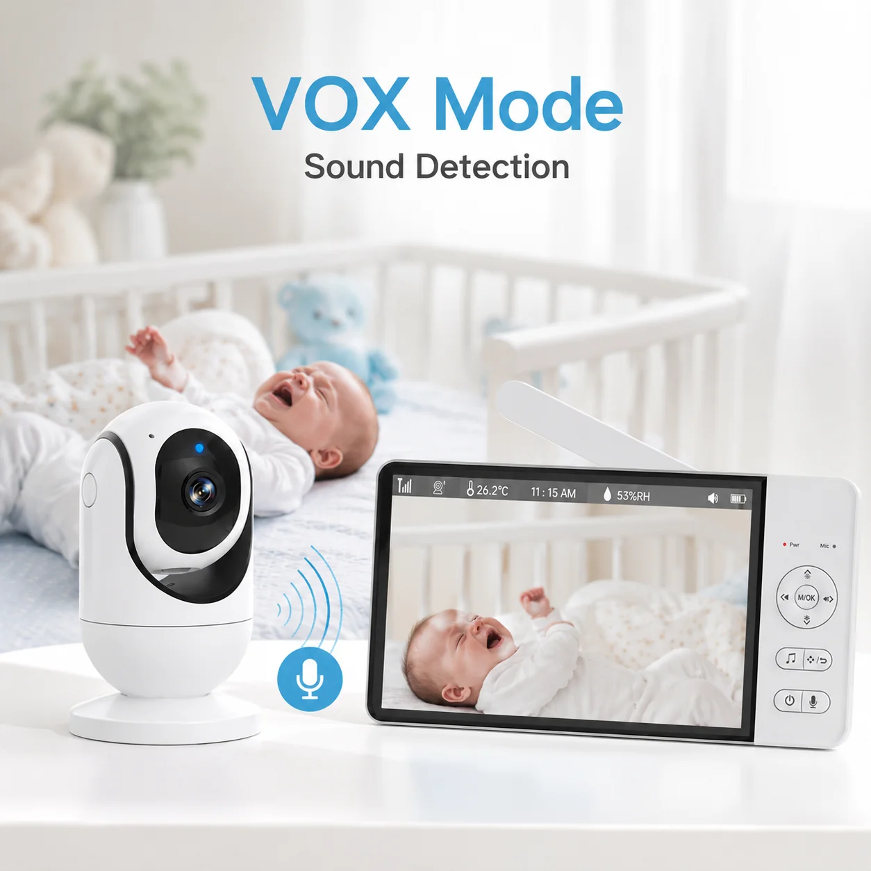 Babyphone mit Kamera und Audio 7 Zoll Großer Bildschirm Digitaler Videomonitor Zwei-Wege-Kommunikation Nachtsicht Temperaturanzeige Beruhigende 8 Schlaflieder 355 ° Schwenk-Neige-Babykamera mit Elternbildschirm für Neugeborene, Säuglinge, Kinderzimmer und Zuhause – Detail 13