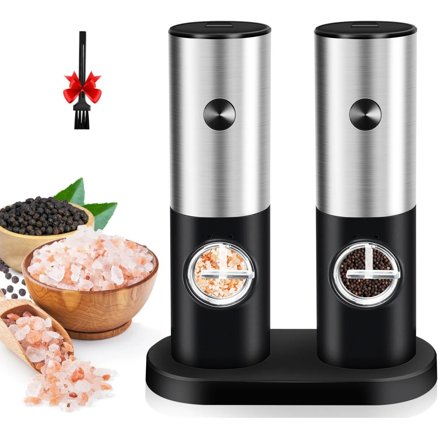 Electric Salt Pepper and Spice Grinder Set:Battery Operated With LED Light  Adjustable Coarseness Kitchen Tools 2PC/Set