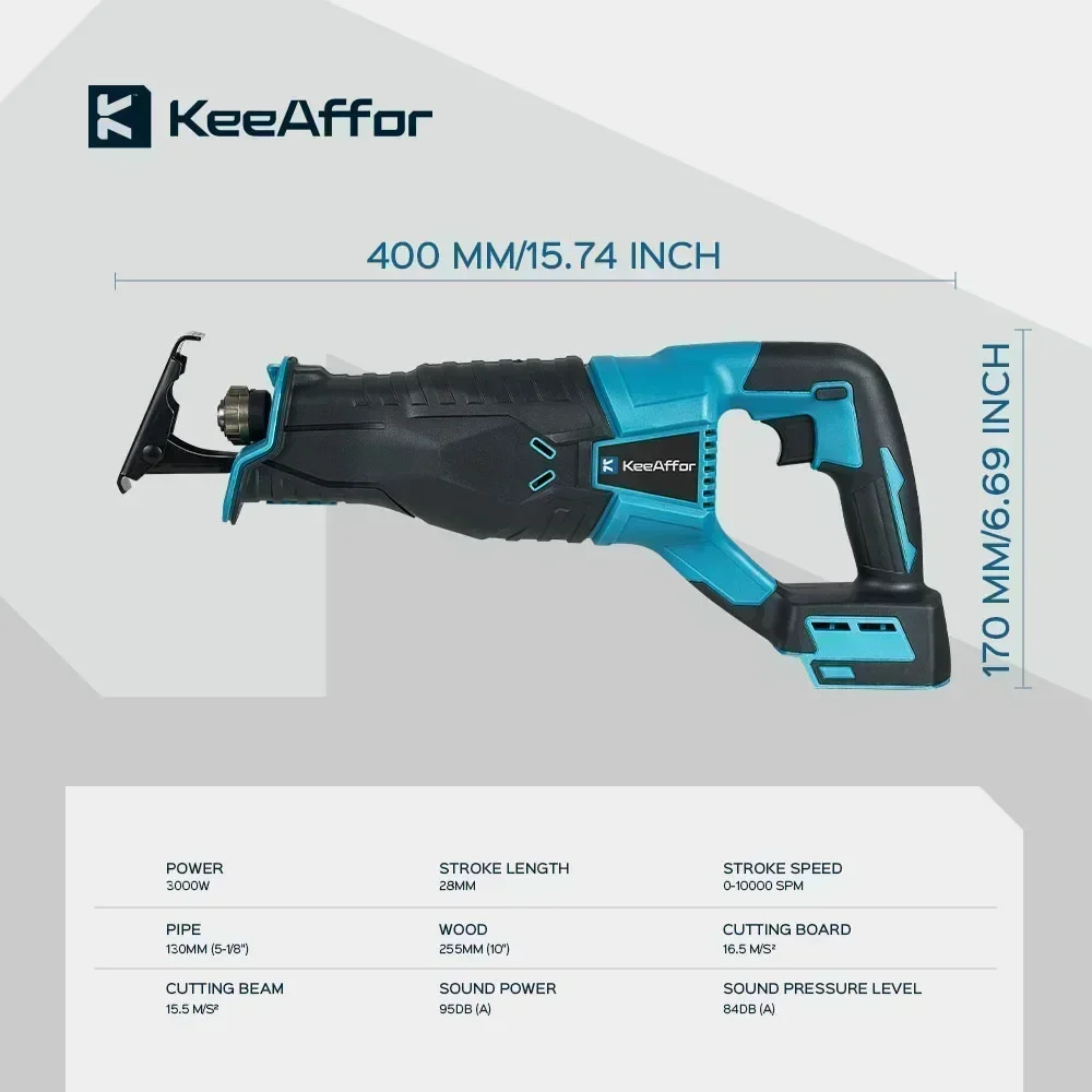 KEEAFFOR 10000SPM 3000W Electric Reciprocating Saw Wood Metal Pipe Cutting Electric Chainsaw Power Tools For Makita 18v Battery