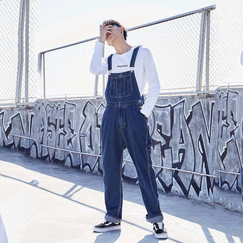 Salopette en jean bleu pour homme, pantalon droit à bretelles, grande taille, vêtements de travail