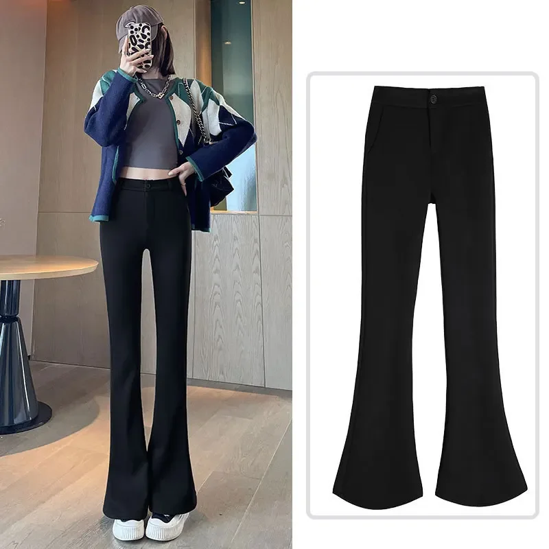 Micro-flared Pants Women Spring and Autumn 2022 New High Waist Straight Slim Black Pants Women