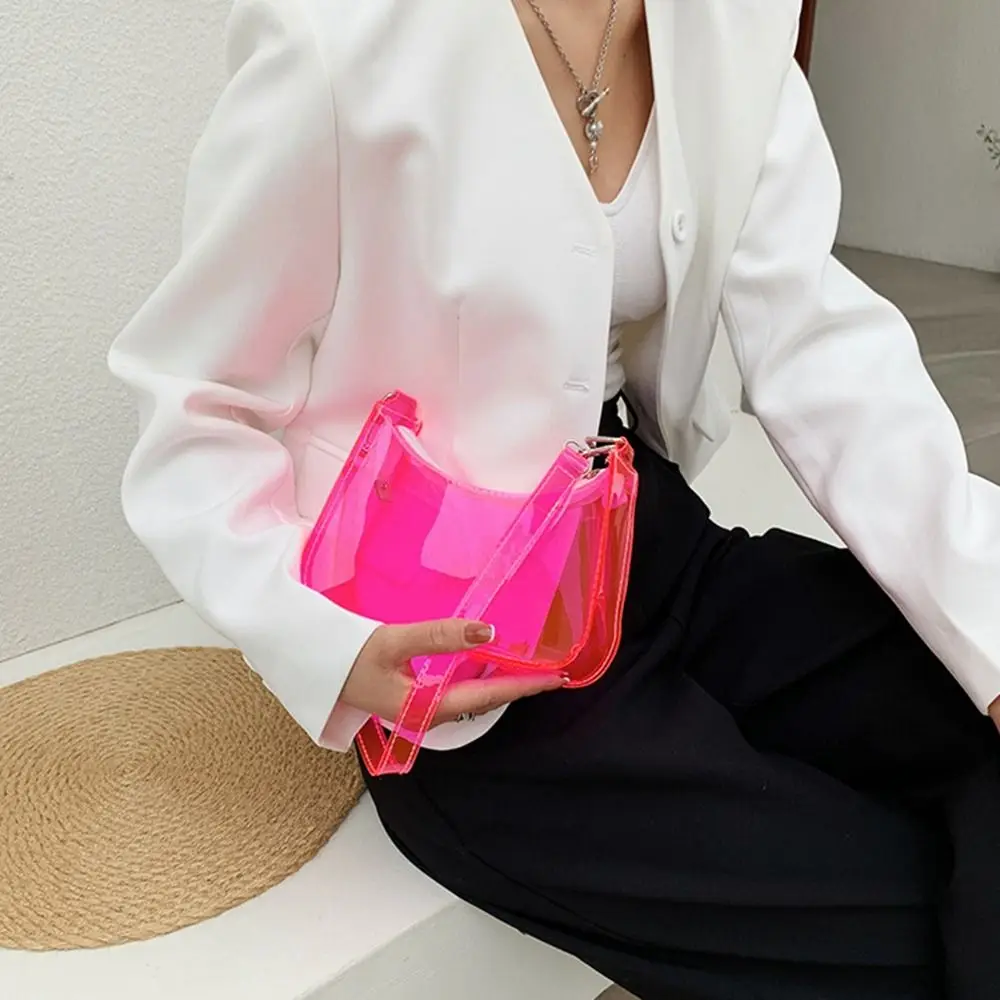 Fashion Jelly Color PVC Transparent Shoulder Bag Transparent Clear Crossbody Bag Square Zipper Handbag Travel