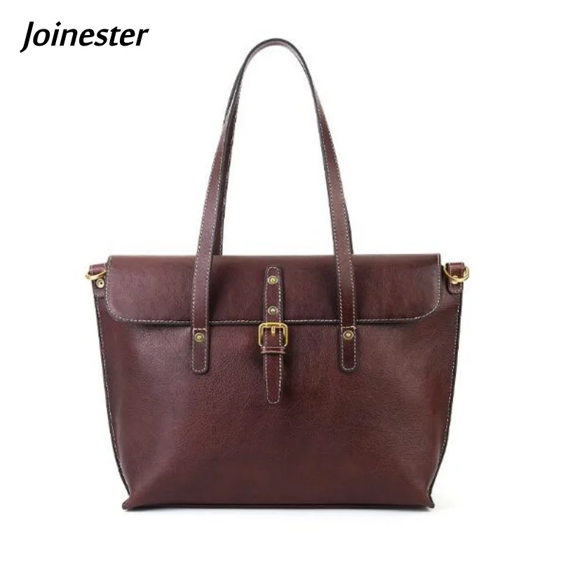 

Сумка из натуральной кожи в деловом стиле для женщин, однотонные универсальные сумки на плечо из воловьей кожи с верхним слоем и пряжкой