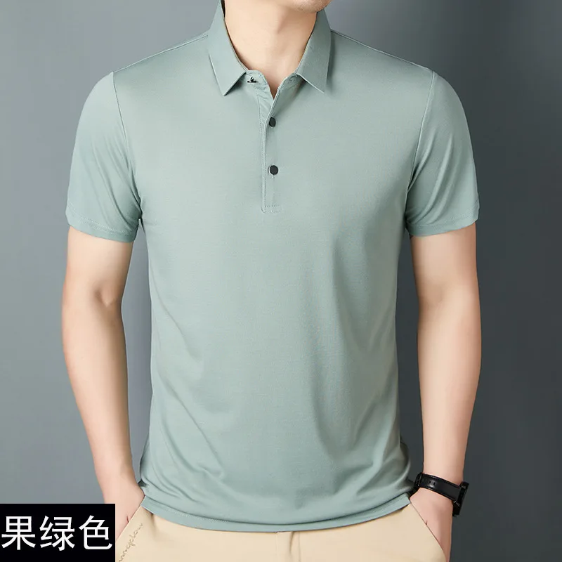 Summer New Style Men's Middle-aged and Young Lapel Tensile Roman Cloth Comfortable Breathable Short-sleeved T-shirt POLO Shirt