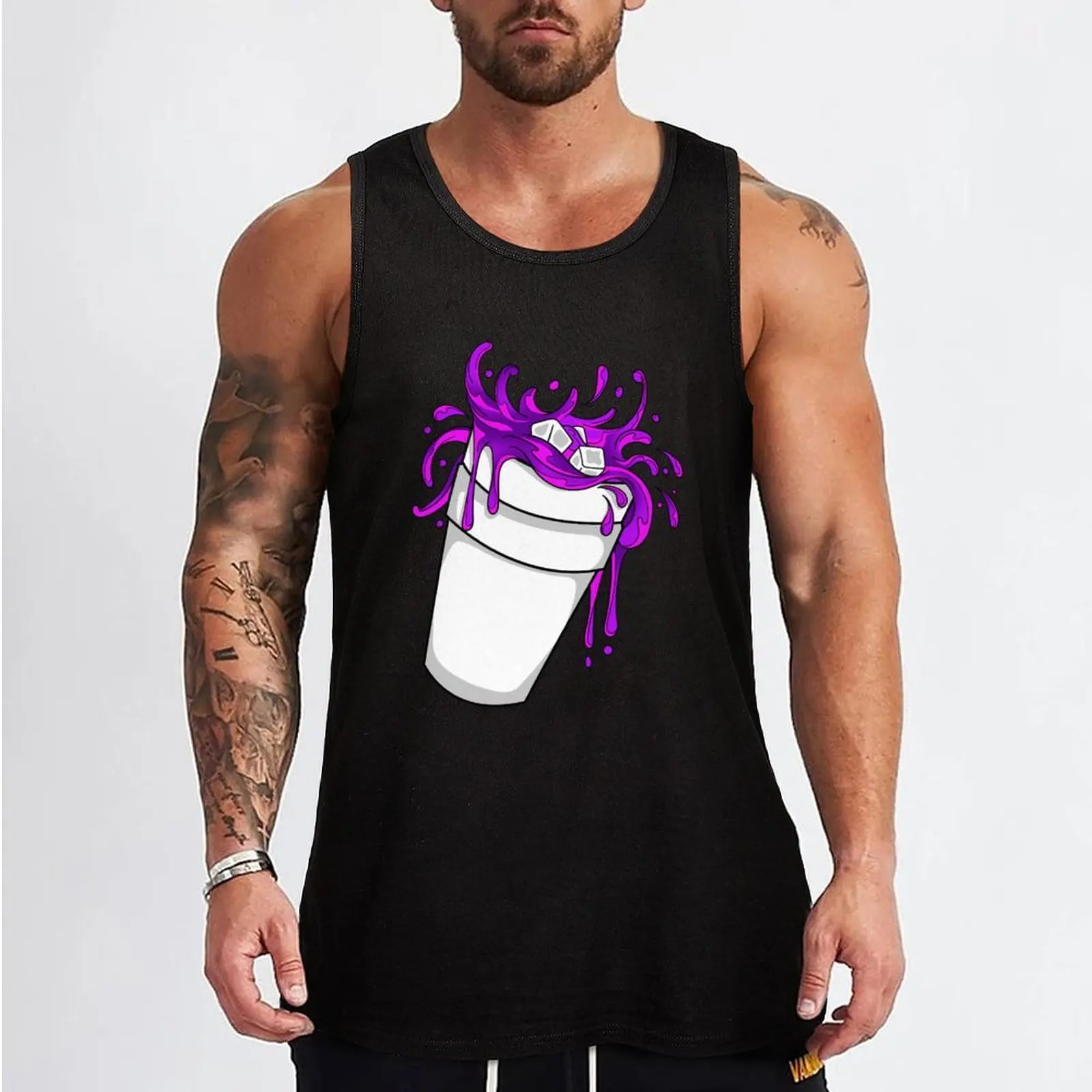 glass cup of lean trap Tank Top gym clothes man Men's sleeveless gym shirts