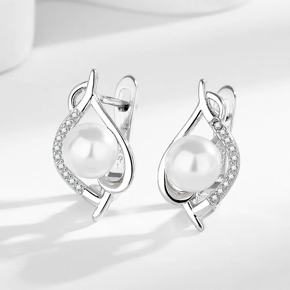 

925 Sterling Silver Pop Premium Pearl Rings Zircon Earrings Birthday Party Anniversary Gift
