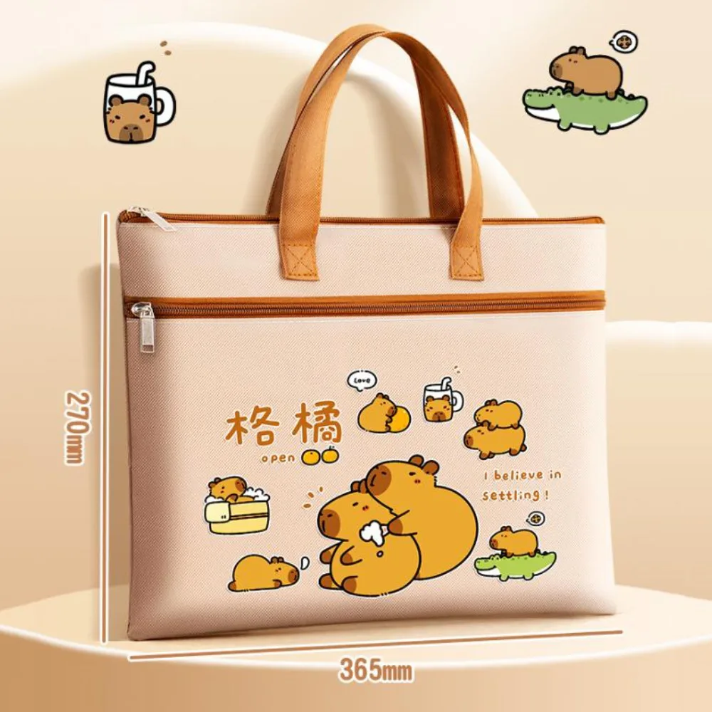 Zipper Tote Double Layer Tutorial Bag Portable Handbag Capybara Tote School Bag Multifunction Large-capacity Cartoon A4 File Bag