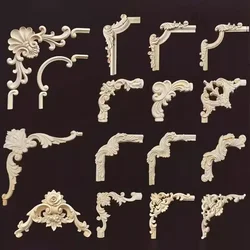 Woodcarving corner flower appliques wooden horns unpainted frame for cabinet decor Home Decorative Moldings Wall Onlay Decal