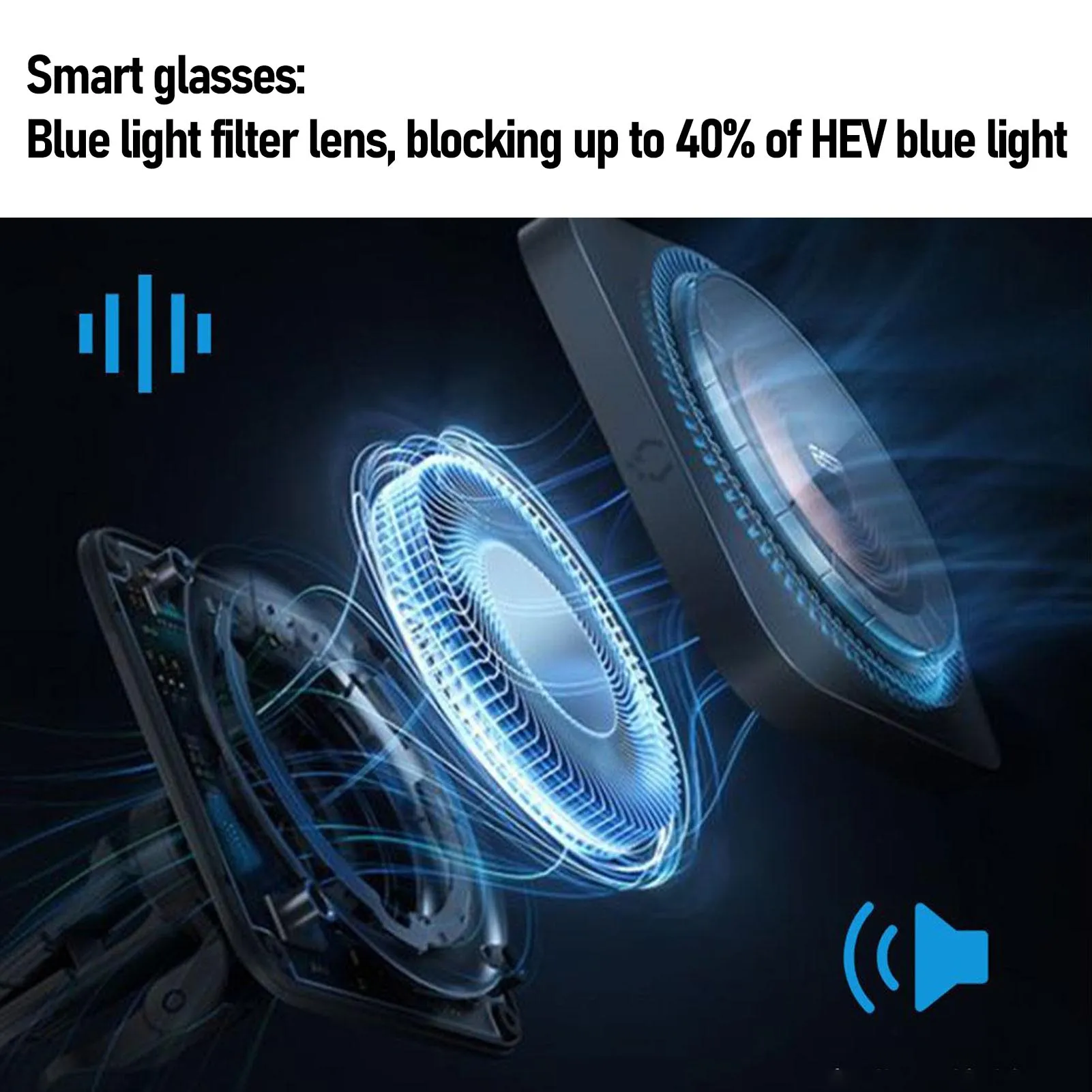 Smart Glasses Blue Light Filtering IP54 Water Proof Voice Control Sunglasses with Opening Ear Speaker Voice Control Glasses