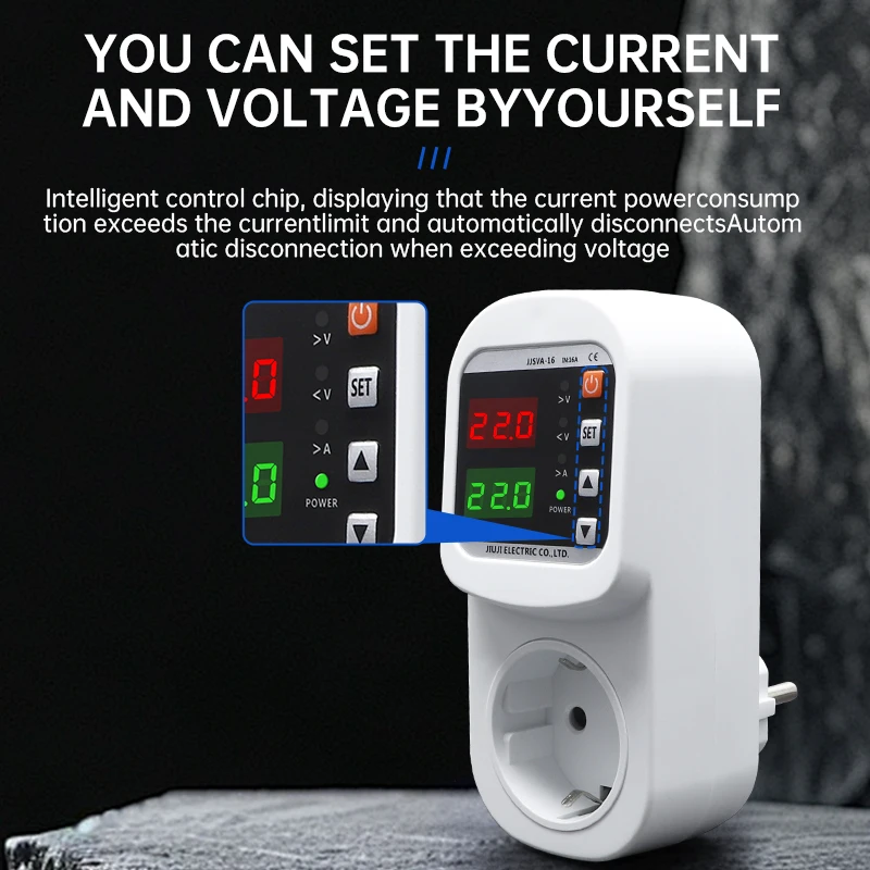 

Over Voltage Current Under Voltage Protector Socket AC 220V 110V Adjustable 16A Surge Protector EU Plug Socket Safe Protect