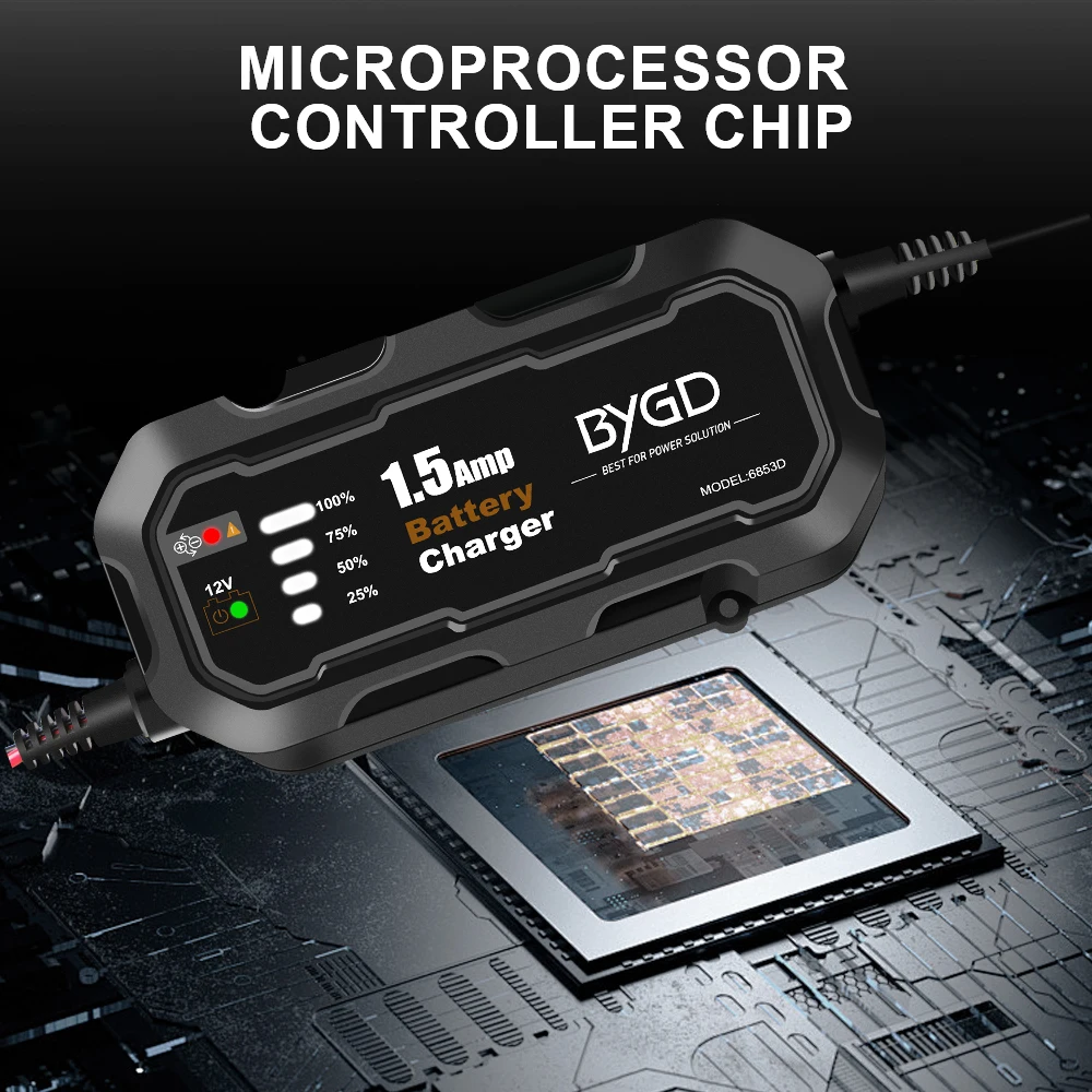 شاحن بطارية أوتوماتيكي 12 فولت 1500 مللي أمبير للسيارة/RV/ATV/قارب شاحن بطارية دراجة نارية ذكي أوتوماتيكي مع LED